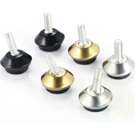 Quatre pieds de nivellement métalliques réglables pour meubles, vis filetées M615mm, noir/argent/or, adaptés aux armoires, tables, chaises et bases de machines. (1/5)
