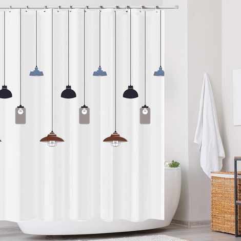 Rideau de douche imperméable, 180 x 200 cm, lavable, séchage rapide, ourlet lesté, avec 12 crochets - Imprimé S (1/5)