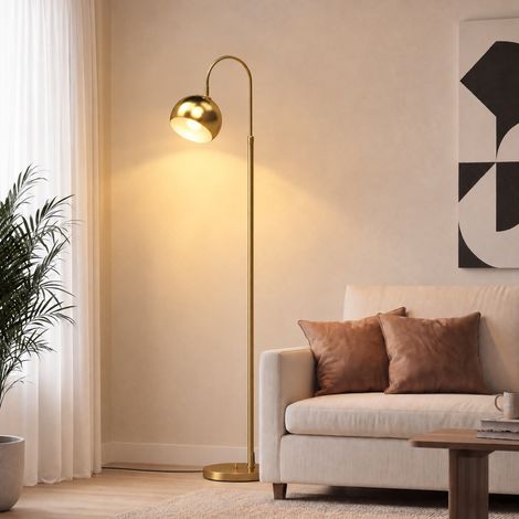 Lampadaire sur Pied Salon, Lampe sur Pied Moderne 40W, Douille E27, Hauteur Réglable, Abat‑jour Orientable, Doré (1/5)