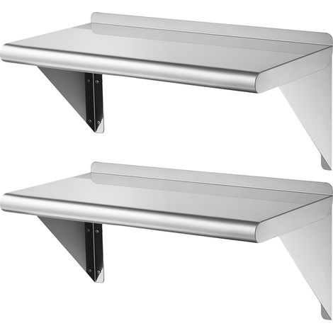 Mophorn 2 x Wandregal 305 x 914 mm aus Edelstahl 430 – Ideal für Küchen, Bars und Garagen, Belastbar bis 136 kg, mit verstärkten Dreieckshalterungen und Montagematerial (1/5)