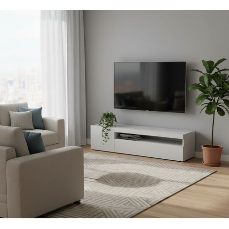 Mobile Porta tv - 2 Ripiani Apertura a Ribalta, Bianco Lucido, -, 150x40x37h cm Mabaruma