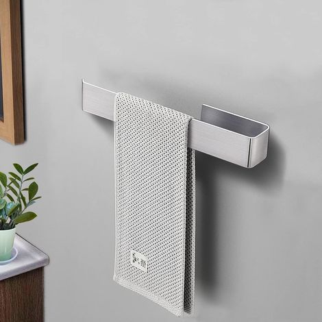 Self-Adhesive Towel Rack No Drill Wall Mounted Stainless Steel Towel Holder for Bathroom Kitchen 28cm (Silver) (1/5)