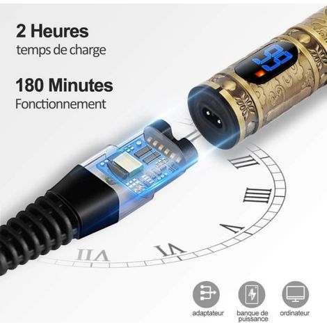 Tondeuse Cheveux Hommes Sans Fil - Kit avec 3 Peignes de Guidage - Écran à LED - Rechargeable (Doré) (1/4)