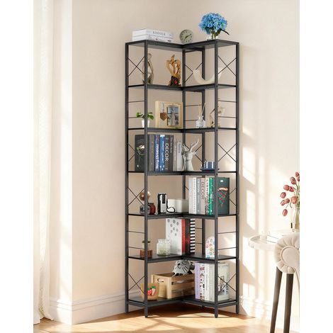 Étagère d’angle industrielle 7 niveaux, bibliothèque haute bois et métal. Grande capacité, excellente stabilité, pour bureau et cuisine (1/5)