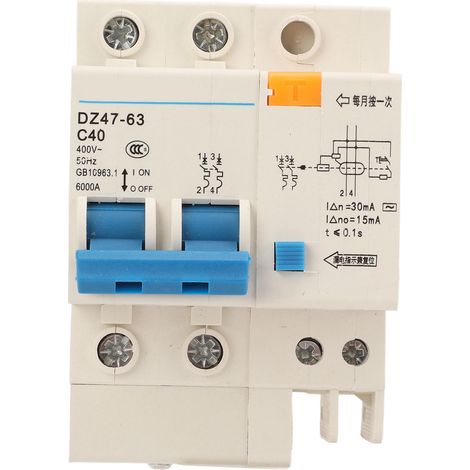 Disjoncteur miniature PA66, boîtier modulaire, disjoncteur de courant 2P, capacité de coupure 6000A, 400V, 40A. (1/5)