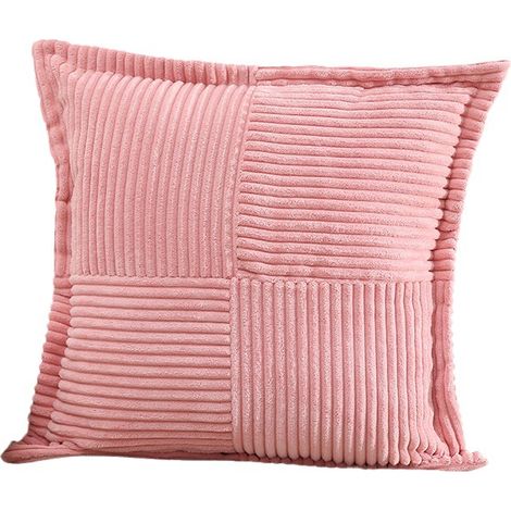 Housse Coussins avec Fermeture Eclair Invisible, Velours Côtelé Doux Coussin pour Décoration Salon Chambre Enfant, Lot de 2 Motif à Rayures Croisés, 45x45cm, Rose (1/5)