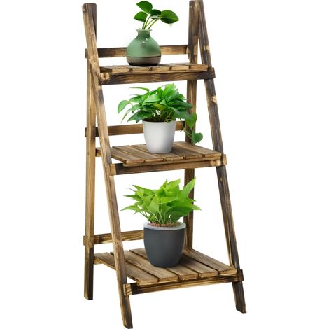 Étagère à plantes 3 niveaux pliable 93 cm marron foncé pour pots de fleurs