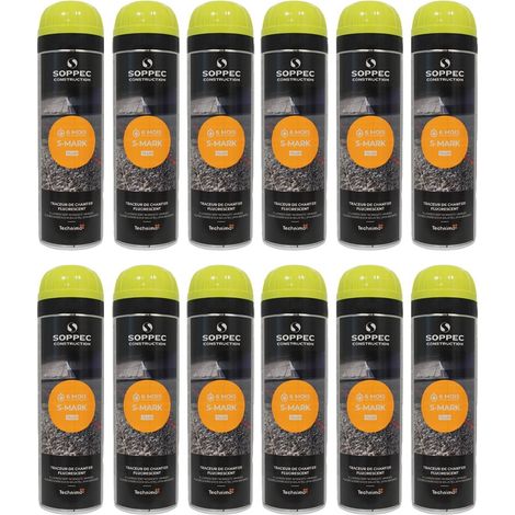 Lot de 12 Bombes à tracer chantiers TP Fluo S MARK - Jaune 500ml (1/5)