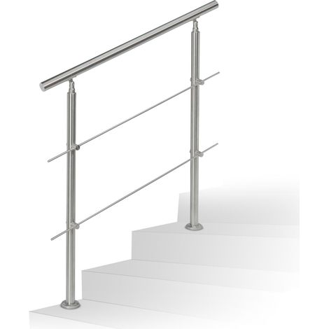 Relaxdays ringhiera per scale in acciaio inox, interni/esterni, corrimano 1,0 m, 2 montanti, 2 traverse, argento (1/5)