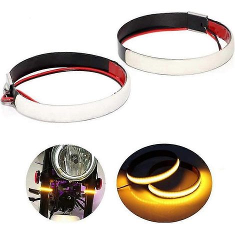 Kit universal de tiras de luces LED para intermitentes de horquilla de motocicleta, compatible con horquillas de 45-70 mm, 2 unidades, color ámbar.
