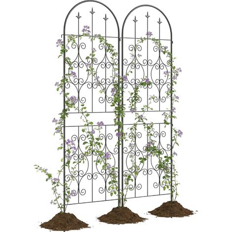 Lot de 2 Supports pour Plantes Grimpantes, Treillis de Jardin avec Motifs de Volutes, pour Légumes, Vignes, Fleurs, en Métal, 50 x 180 cm, Noir (1/5)