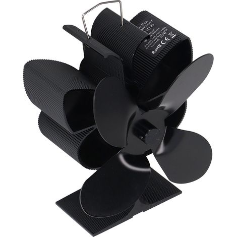 4-flügeliger, wärmebetriebener, automatisch startender, hitzebeständiger Kaminventilator für Holzöfen LT379, schwarz, 152 mm Durchmesser (1/5)