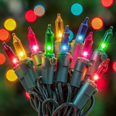 Guirlande lumineuse de Noël, guirlande extérieure transparente, lot de 2 guirlandes de 7 m (23 pi) avec 100 ampoules vertes connectables, homologuée UL. (1/5)