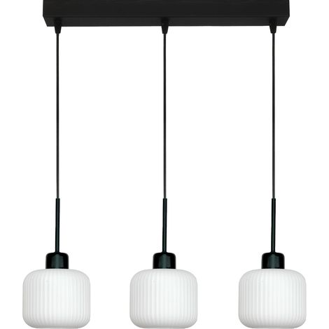 Lampada a sospensione nera con paralume in vetro bianco, Beka Bianco 14-964