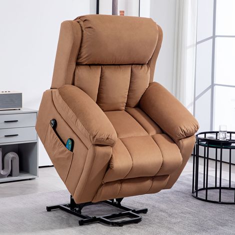 Sillón Relax Reclinable Eléctrico Levanta Personas con Masaje Vibratorio y Calor Control Remoto Reposapiés Marrón (1/5)