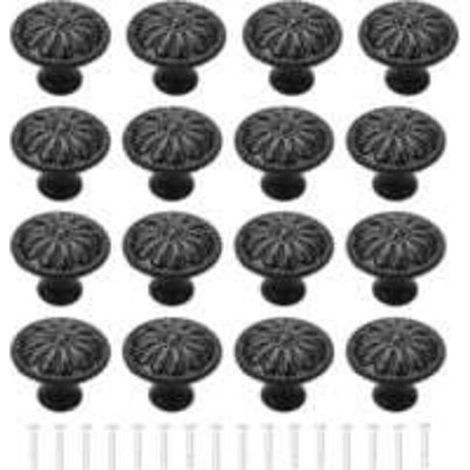 pair Bouton de Porte Noir 16Pcs Poignee de Meuble Cuisine Boutons de Tiroir Boutons de Placard Vintage Ronds Poignées Bouton de Meuble Avec Vis Pour Commode Placard Cuisine