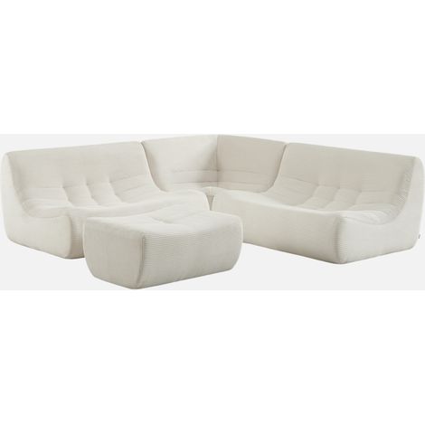 Sofá esquinero modular con reposapiés de terciopelo acanalado, 5 plazas