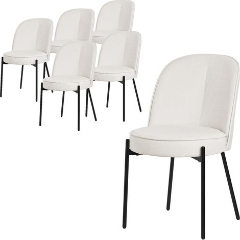 ML-Design Set 6 Sedie da Sala Pranzo Beige in Poliestere Gambe in Metallo, Struttura in Acciaio, con Schienale Semi-Rotondo, Poltrone Ergonomiche, Poltroncine Imbottite per Soggiorno e Cucina (1/5)