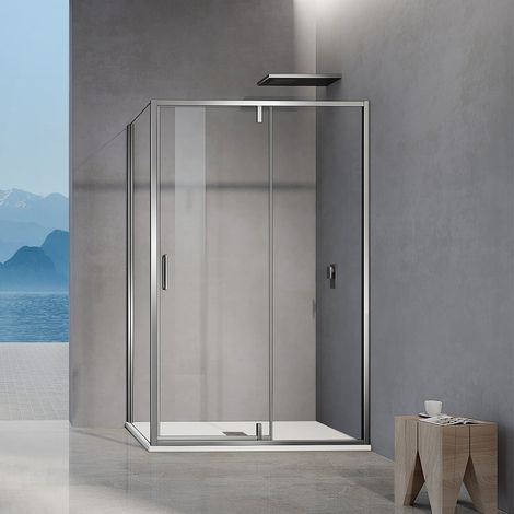 GRAND VERRE Cabine de douche pivotante avec élément fixe et paroi latérale hauteur 195cm accessoires chromés 90x90 (1/5)