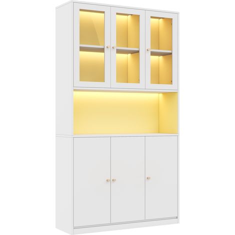 Libreria alta 100 x 35 x 200 cm bianca con ante in vetro e LED (1/5)