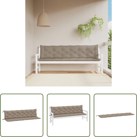 vidaXL Coussin de terrasse - Coussins de banc jardin lot de 2 taupe 200x50x7 cm tissu Oxford (1/5)