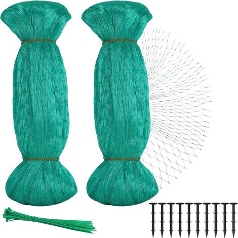 2PCS Filet Anti Oiseaux Protection Fraisier 4m×10m Vert Pigeon Voliere Jardin Potager Arbres Fruitiers Balcon Poulailler Cerisier Exterieur Protéger Bassin Feuilles Kit avec 30 Attaches 10 Piquets (1/5)