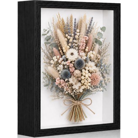 Cadre photo 3D à remplir, 21 x 29,7 cm, en bois profond, jusqu'à 3 cm, profond, à remplir, pour objets, fleurs, cadeau de mariage ou souvenirs, noir (1/5)
