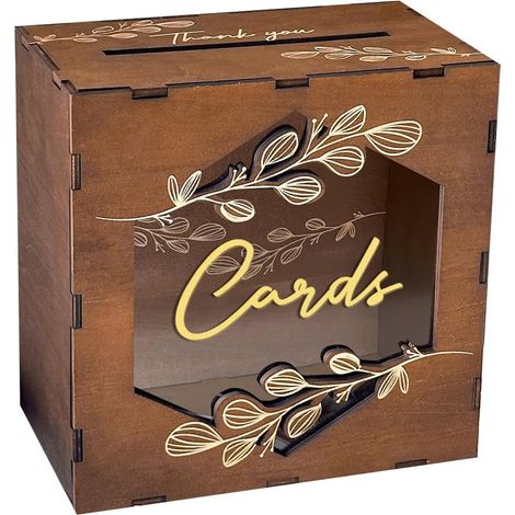 Caja organizadora de donaciones para bodas de madera rústica vintage con ventana (1/5)