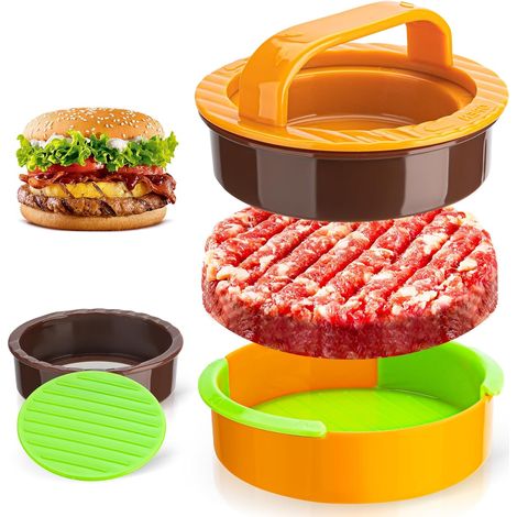 Presse à hamburgers 3 en 1 - Appareil antiadhésif pour hamburgers farcis, mini-burgers et galettes végétariennes, facile à nettoyer, pour barbecue, grillades et cuisine, jaune (1/5)