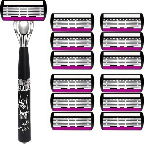 rasoir electriques hommes-Rasoir 6 Lames Homme - Manche Blanc Antidérapant avec 12 Recharges pour une Précision Maximale sur Tous Types de Barbes