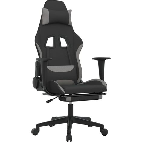 Maison Exclusive - Sedia da Gaming con Poggiapiedi Nero e Grigio Chiaro in Tessuto (1/5)