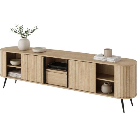 Credenza Hanotofa, Madia un Cassetto, 2 Ripiani, Apertura Battente, Scorrevole, 196x40x51h cm Marrone Rovere