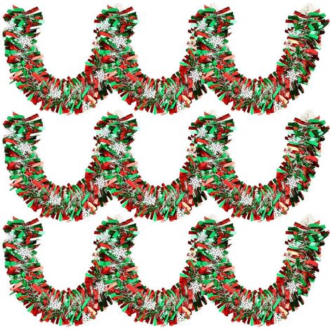 Lametta Girlande Rot Grün mit Schneeflocken, 3er Set 6 Meter