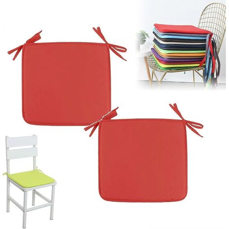 Lot de 2 coussins carrés à sangles pour chaises de jardin 38x38 cm mousse épaisse résistants à l'eau style bistro terrasse jardin (1/5)