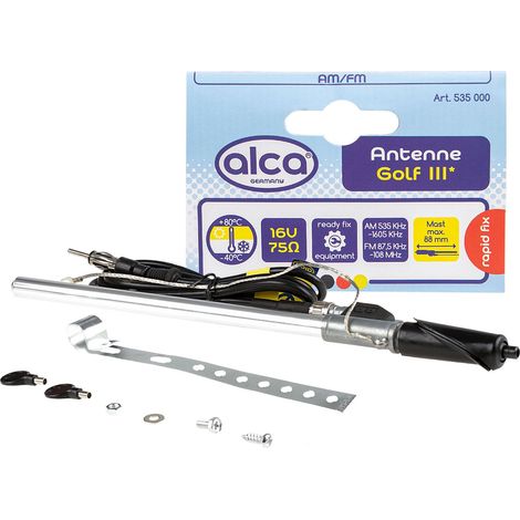 alca® Spezial-Antenne Golf III – für Kotflügelmontage, DIN-Stecker, 88 cm, 16V 75 Ohm, AM/FM, passend für VW Vento & Audi Cabrio