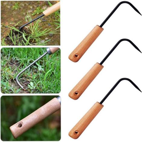 Jardinage désherbage crochet de désherbage en acier inoxydable crochet de racine à griffe unique entretien de bonsaï en pot crochet de sol meuble crochet en bois-22.562.5cm, noir, 3pcs (1/5)