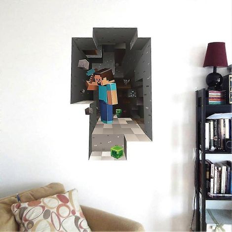 Lot de 2 autocollants muraux géants Minecraft à décoller et coller style dessin animé autocollant mural 3D (1/2)