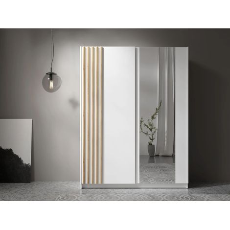 AX LIVING Kleiderschrank weiß mit Spiegel 150 cm – Beralto mit Lamellen