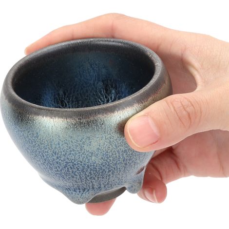 Ensemble de 6 tasses à thé en céramique, style Kung Fu, accessoire de décoration pour la maison (bleu). (1/5)