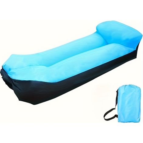 Fauteuil canapé gonflable (1 pièce), lit gonflable pliable portable avec confort doux comme un nuage, pour plage intérieure/extérieure, camping, fêtes, sans pompe nécessaire, bleu ciel (1/5)