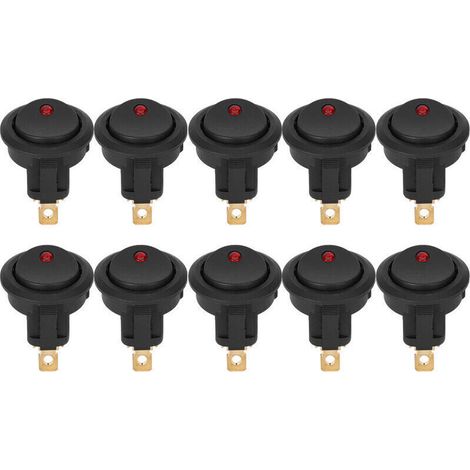 Jeffergarden 10 pcs Ronde Rocker ON/OFF 12 V tanche SPST Interrupteur LED Projecteur Argent Terminal 3Pin