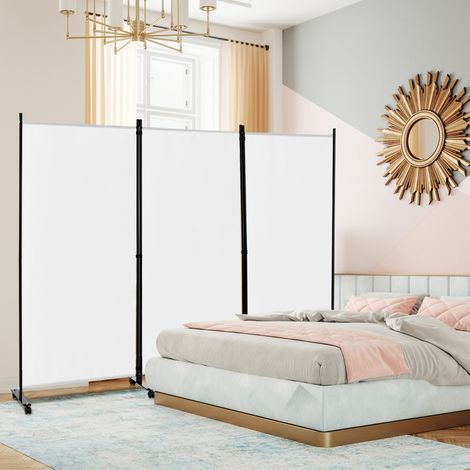 Paravent à Roulette Brise Vue 3 Panneaux Pliable Détachables 262 x 180 CM Cloison de Séparation Protéger Privée Blanc Noir CW1339 Maison Chic (1/3)