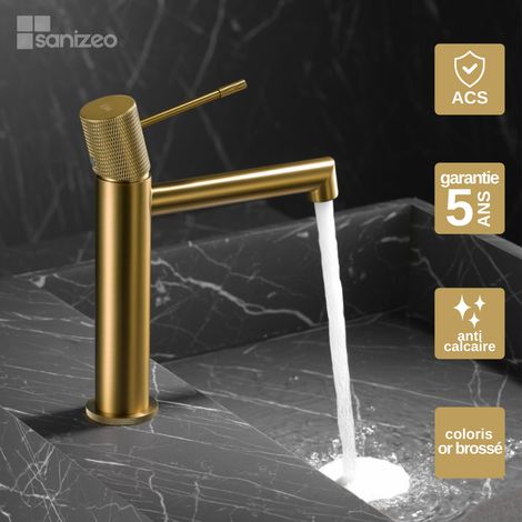 Robinet Mitigeur Lavabo Salle de Bain or brossé – Bec Bas Anti-Calcaire – Design moderne - LINE IMEX (1/5)