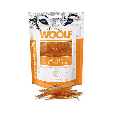 Biscotti naturali per cani Woolf al pollo e frutti di mare, 100 g