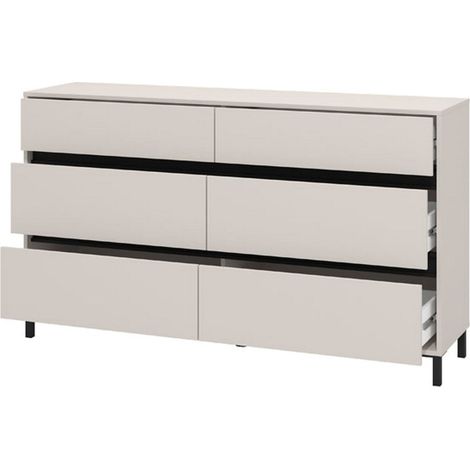 Kommode Mapello, 6 Schubladen, Schiebeöffnung, Schiebeverschluss, 157x40x90h cm Beige