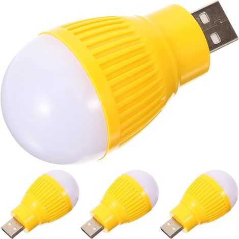 4 Pièces Mini Lampe LED USB Portable Ampoule Jaune en Plastique pour Éclairage D'urgence et Bureau Compact et Pratique (1/5)