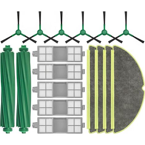 Questo kit di accessori per l'aspirapolvere robot iRobot 205 include 2 spazzole rotanti, 6 spazzole laterali, 5 filtri e 4 panni per la pulizia. (1/4)