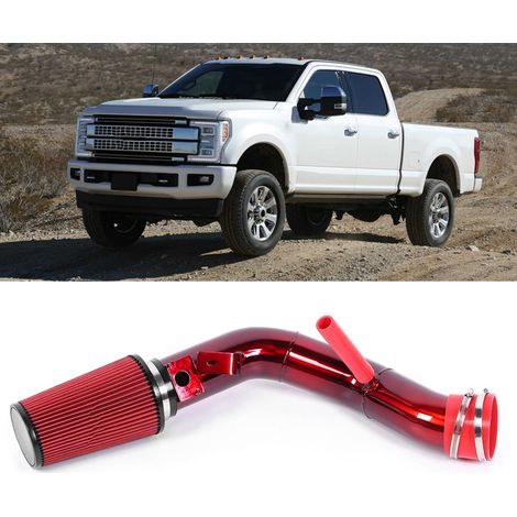 Kit d'admission d'air froid en aluminium rouge compatible avec Ford F250 F350 F450 F550 6.0L 2003‑2007 (1/5)
