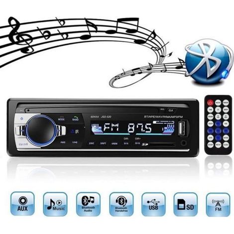 Autoradio Bluetooth - 4x60 W - FM Radio Stéréo USB SD AUX - Mains Libres Télécommande - 1 Din - Pour Voiture 12 V (1/4)