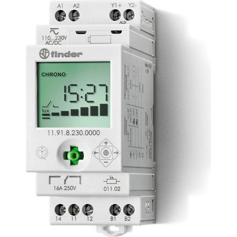 Finder Relè Crepuscolare con Interruttore Orario Integrato Tipo 11.91. Con orario di spegnimento/riaccensione programmabile. Dotato di uscita ausiliaria (1/4)